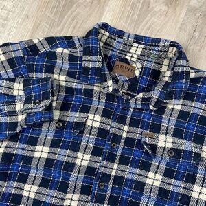 Orvis Shirt Blue Flannel Button Jacket Heavyweight Thick Cotton Tartan Sz 2X XXL